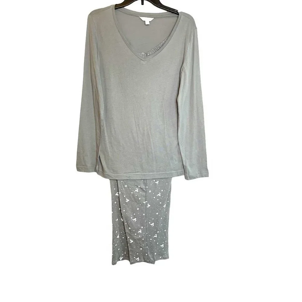 Charter Club Cotton V-Neck Print Pajama Set X SMALL (1001)
